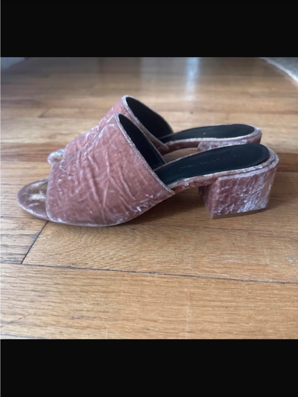 Velvet Open-Toe Block Heel Mules in Dusty Rose